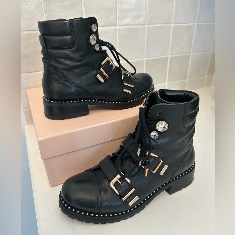 Sophia Webster Ziggy Hiker Moto Boots with Crystals